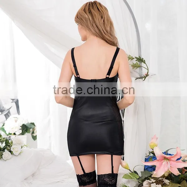 Special Design Hot Sale Plus Size Sexy Women Black Leather Dress photo-3