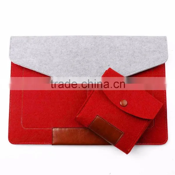 2016 New Hot Selling Wool Felt+ PU Laptop Sleeve Bags With Mouse Bag for Apple Macbook Air Pro , Pro Retina 11" 13.3" 15.4" photo-3