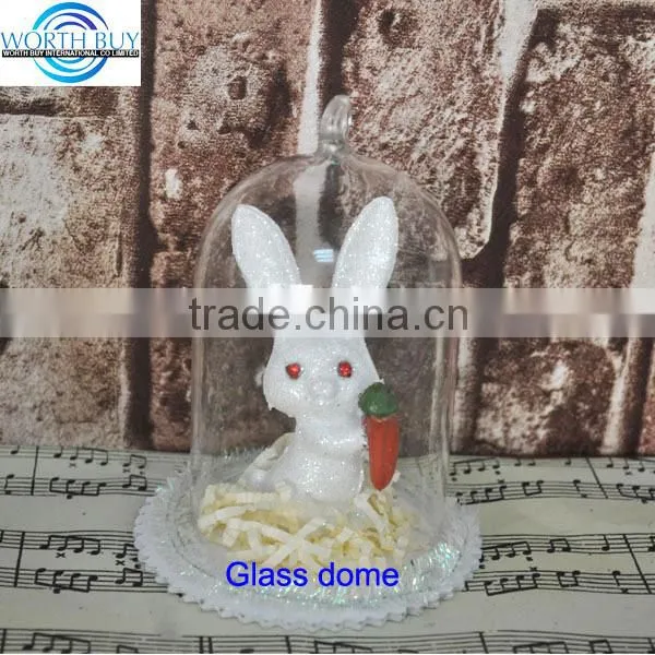 Easter Bunny Under Glass Cloche Dome Ornament for Easter or Spring Season Decoration