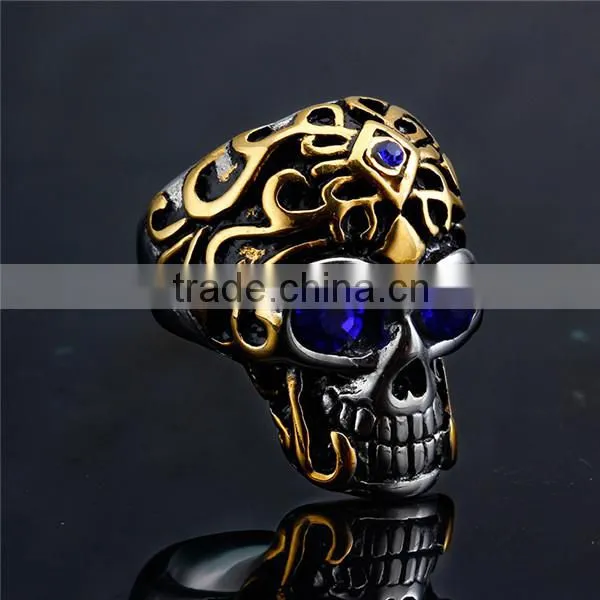 Gothic Engraved Rhinestones Surgical Stainless Steel Skull Ring for Man photo-4