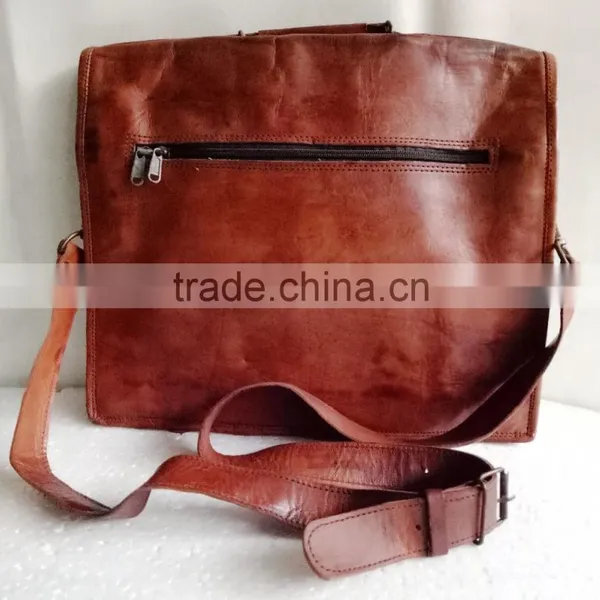 High Quality Classic Design Handmade Vintage Genuine Goat Leather Laptop Briefcase photo-2