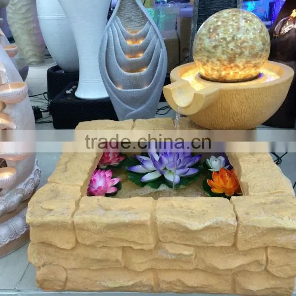 LED Yellow Light Color Resin and Sandstone Fountain With Ball photo-6
