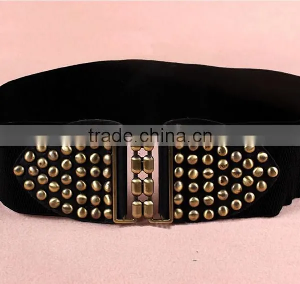 Wholesale Decorative Mushroom Rivet Alloy Buckle Women Lady Wide PU Waist Belt photo-4