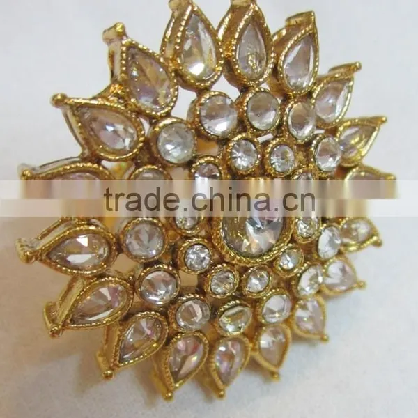 POLKI Crystal GOLD COCKTAIL FINGER Ring photo-2