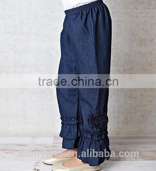 Casual Girls Denim Pants Boutique Jeans Ruffle Pants for Kids Wide Leg Kids Pants photo-2