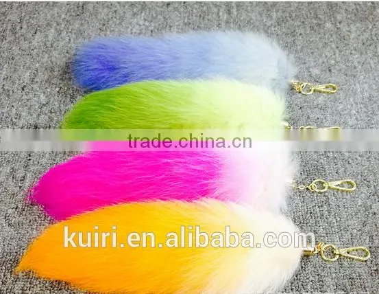 Colorful Fox Fur Keychains 100% Real Fox Fur Rehinstone Tail Bag Pendants Accessory photo-3
