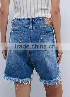 Runwaylover4987 Europe Style New Design Ripped Long Denim Shorts photo-2