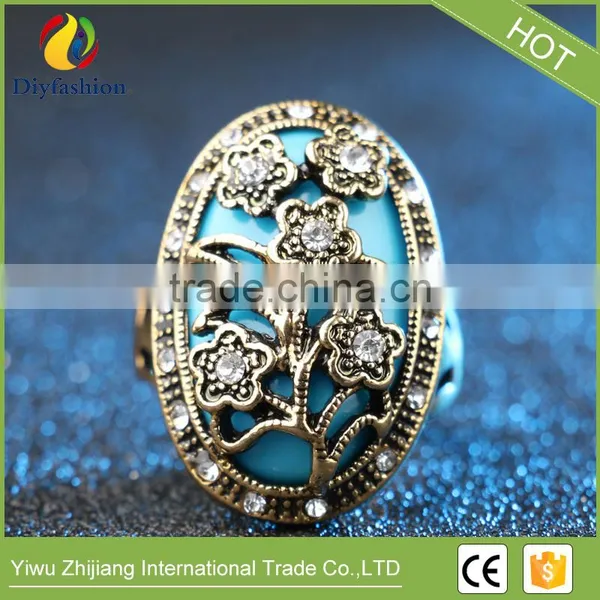 Colorful Unique Vintage Ring Oval Resin Jewelry Plating Gold Mosaic White Crystal Charm Flowers Ring For Women photo-2