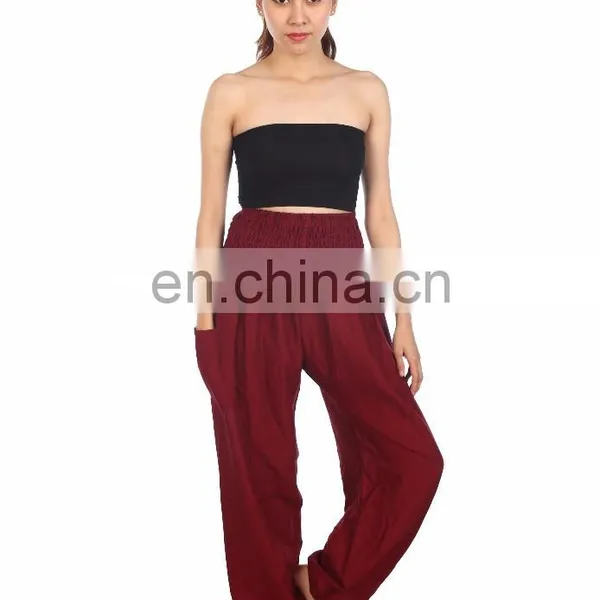 Lofbaz Women's Hippe Solid Drawstring Harem Bohemian Trousers Rayon Pants photo-2