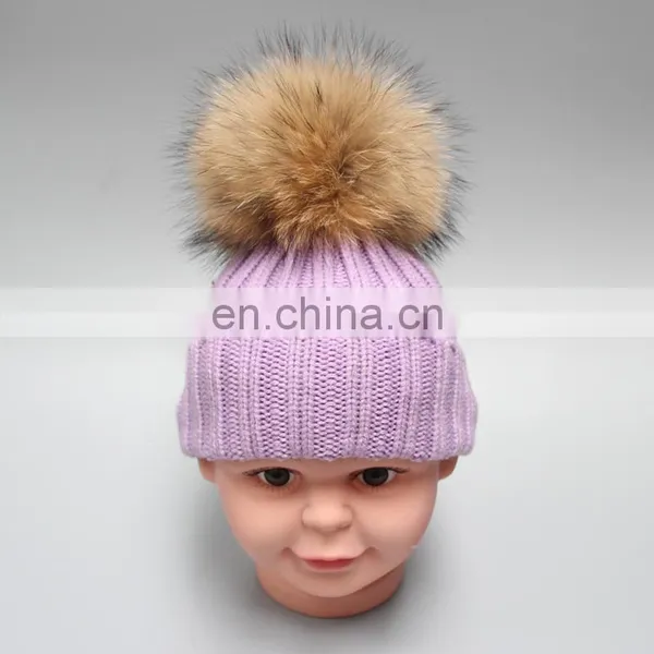 Natural Fur Pompom Hat For Man And Women And Children With Raccoon Ball photo-2