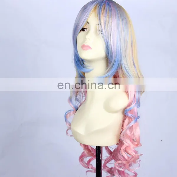 Long Multi-color Blonde/purple/pink Curly Cosplay Wig photo-3