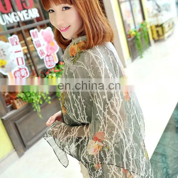 2015fashion Style Newest High Quality Silk Georgette Digital Printing Cape(SP886BL) photo-2