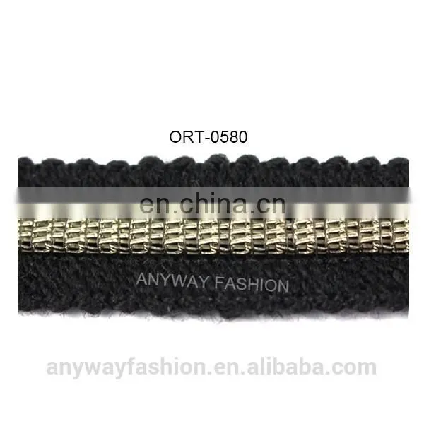 Black Woolen Yarn Crochet Chain Trim