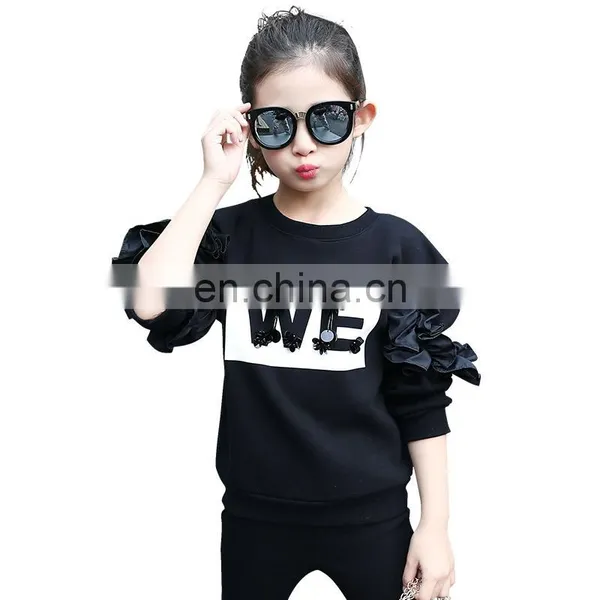 Teenager Girls White Sweater Long Sleeves Black Ruffle Sleeves Shirt for Fall Kids Girls Fashion Casual Top 5-9years photo-5