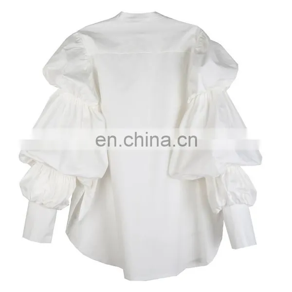 Fashion Puff Sleeve Shirts Women Blouse Buttons Casual Loose Solid Party Tops Long Sleeve Work Blusas Femininas Plus Size photo-5