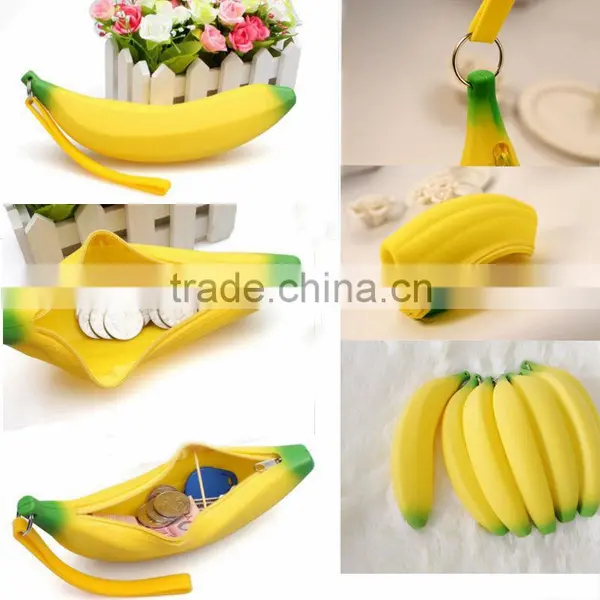 Fashion Novelty Silicone Portable Banana Coin Pencil Case Purses Bag photo-2