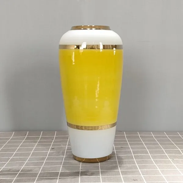 Electroplate Light Luxury Chinese Style Large Yellow Ceramic Flower Vase For Study Decor photo-4