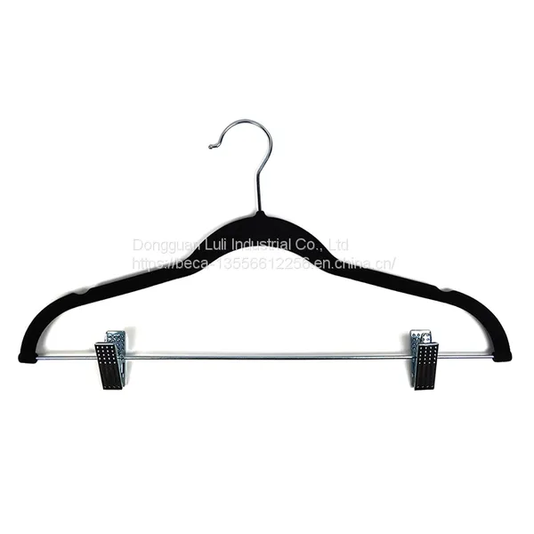 Factory-Supplied Deluxe Custom Velvet Wooden Suit Hangers With Clips photo-4