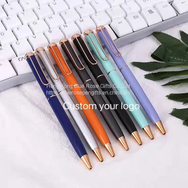 New Cheapest Printed Logo Multi Color Test Good Twist Metal Ballpoint Pen With Clip