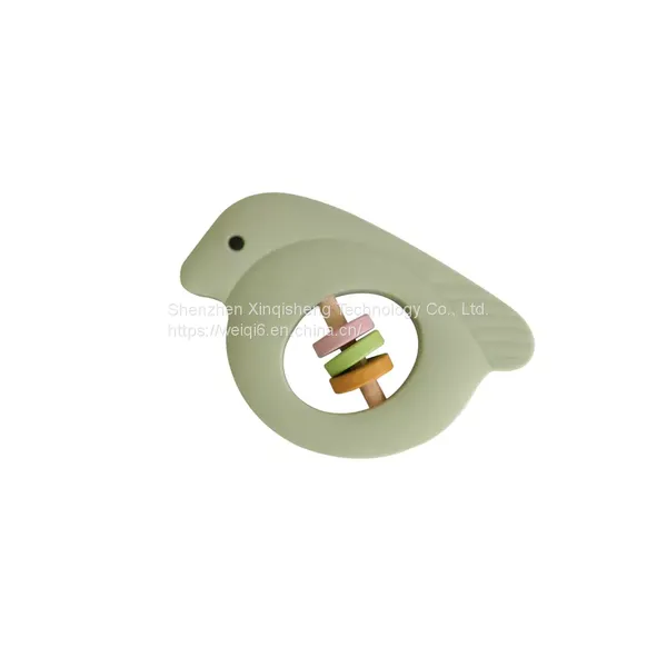 Baby Wooden Bird Bed Rattles Silicone Bird Shape Teether Rodent Baby Rattle Toys Teether photo-4
