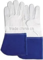 Industrial Safety Cow Split Leather Working Gloves Blue Cuff photo-6