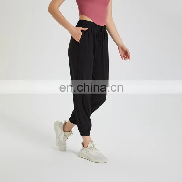 New Arrival Quick Dry Color Blocking Pocket Gym Pants Women Drawstring Elastic Workout Fitness Training&jogging Sports Wear photo-5