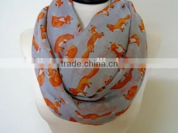 205 Foreign Trade New Loop Shawl Cute Animal Fox Print Women Fashion Scarf photo-6