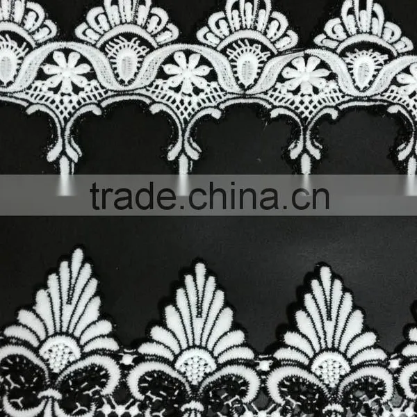 Embroidered Water Soluble Black and White Milk Fiber Lace Strim