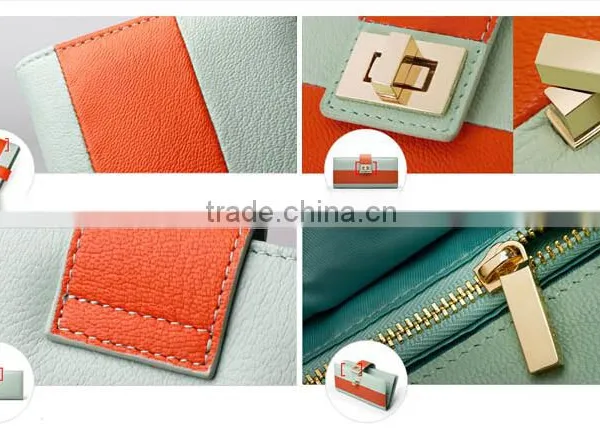 Contrast Color Low Price Ladies Leather Hand Made Wallet Purse photo-5