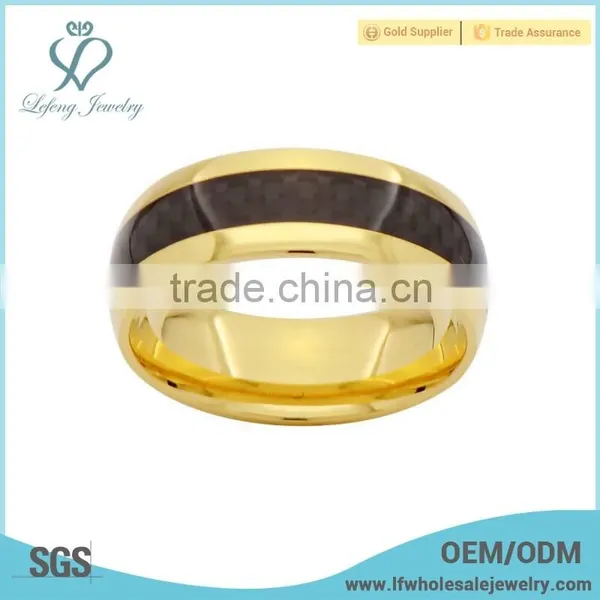 Simple Plated Gold With Carbon Fiber Inlay Titanium Ring Jewelry photo-2