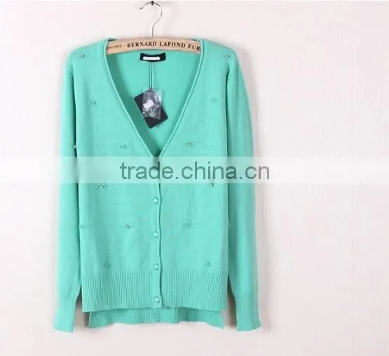 2014 New Style Woman Pearl Clasp V-neck Cardigan photo-3