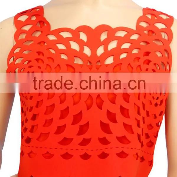 2016 S/S Hollow Out Curved Hem Bear Midriff Red Tops Neoprene Plain Crop Tops Wholesale 2015 photo-2