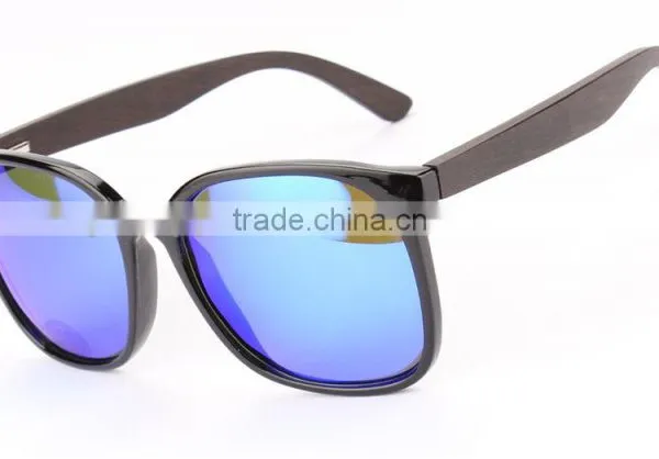 JMP608 Plastic Frame Blue UV400 Lens Ebony Temple Wood Sunglasses photo-3