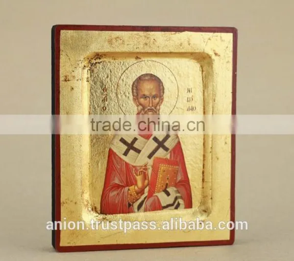 Greek & Russian Orthodox Wooden Icon. St. Nicolas photo-3