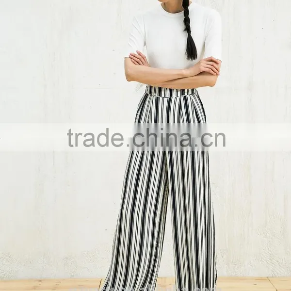 Lady Newest Fashion Women Teen Girls Slim Long Wide Legs Stripes Trousers photo-3