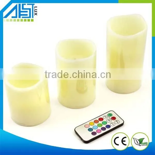 Set Of 3 Real Wax Color Changing Remote Led Candles Light