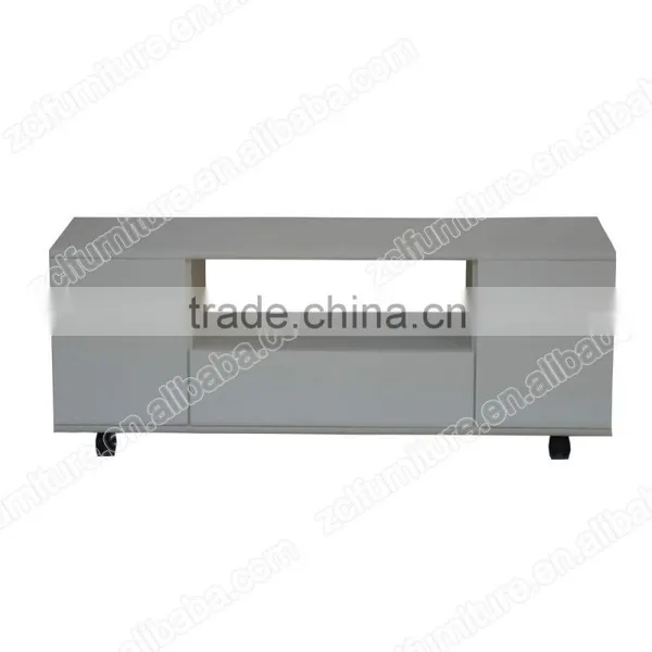 White High Gloss PU Painting TV Stand With Wheel