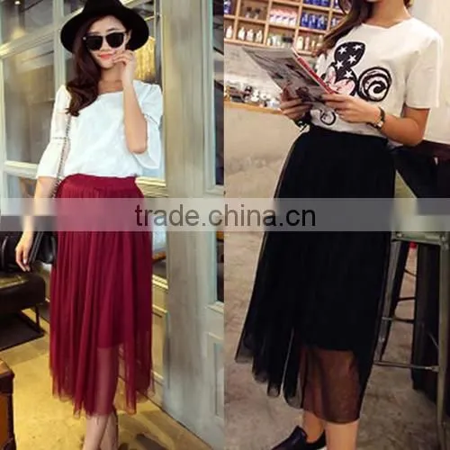Summer Women's Net Yarn Casual Long Skirt Candy Color Solid Maxi Skirt photo-2