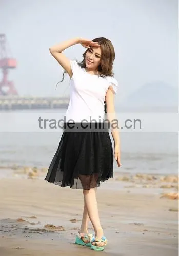 New Fashion Stylish Women's Elastic Waist Knee-length Chiffon Pleated Beach Skirt photo-5