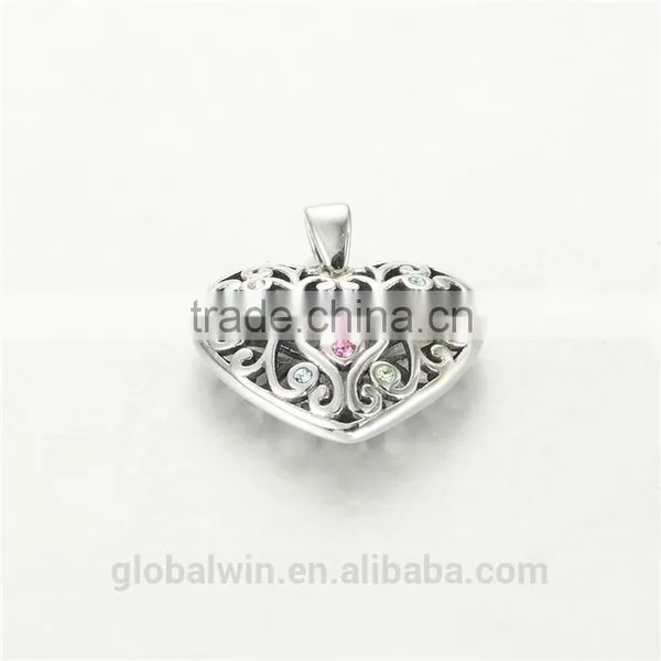Beautiful Flower Sterling Silver Color CZ Open Heart Pendant For Gift photo-2