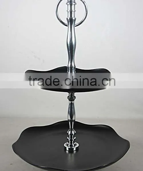 SILVER 2 TIER WEDDING CAKE STAND, FANCY WEDDING CAKE STAND, SILVER & BLACK FRUIT STAND
