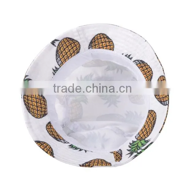 2016 New Fashion Ladies Summer White Pink Pineapple Printed Bucket Hats Caps For Women Girls photo-6
