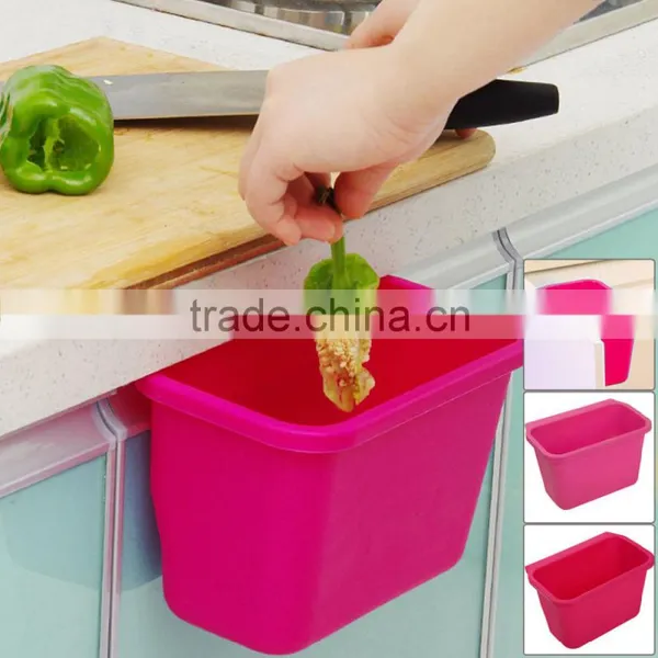 Kitchen Cabinet Doors Hanging Plastic Trash Creative Desktop Multi-function Storage Box- Pink photo-2