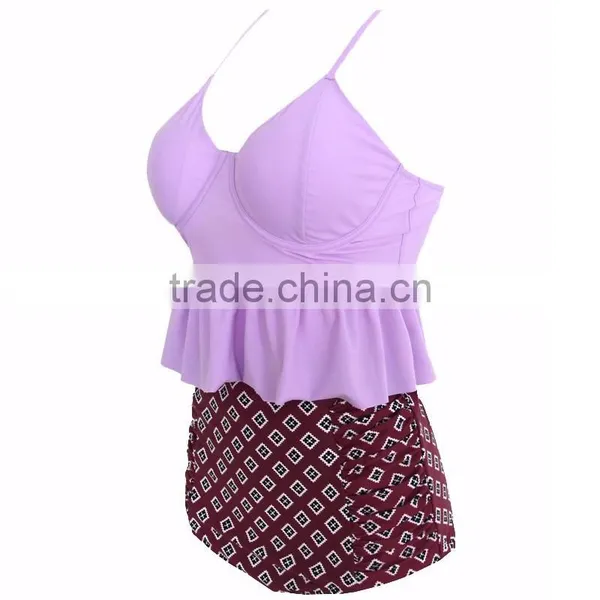 2016 New Arrival Two Piece of Custom Made Top Quality Retro High Waist Bikini Set photo-2