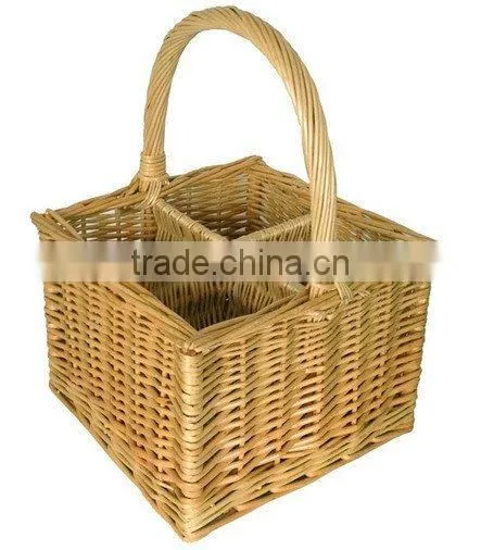 New Design Handle Wicker Wine Basket for Four Bottle