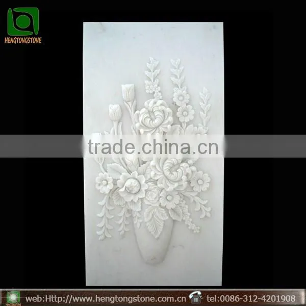 White Marble Stone Wall Relief Flower Carving photo-1