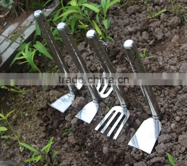 High Grade Stainless Steel Mini Silver Farming 4 Prong Garden Hoe photo-5