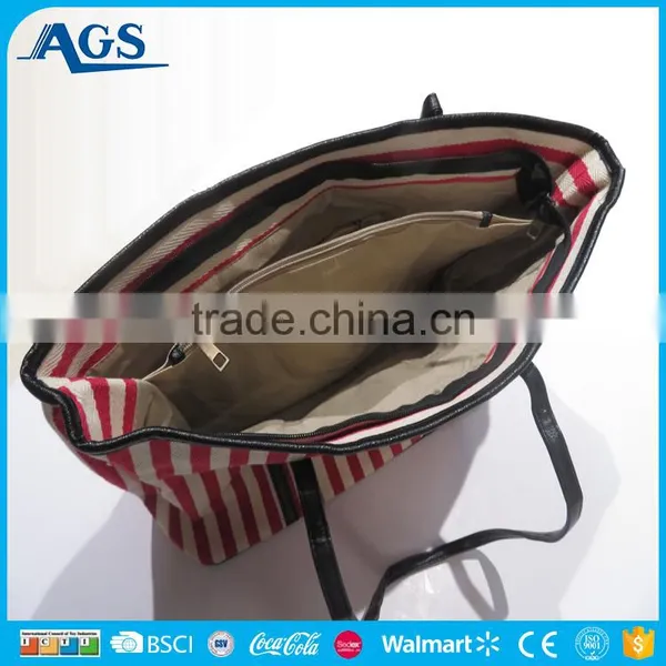 Classic Style Double Color Striped Large Tote Bag for Women photo-6