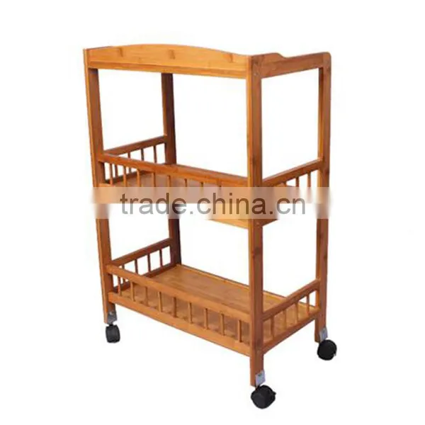 Wholesale Bamboo Kitchen Cart New Mobile Dining Car With Baskets, Shelves and 8-Slot Wine Bottle Holder photo-5