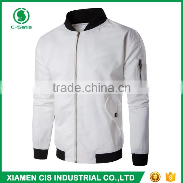 High Quality European Style 100% Polyester Windproof Zippered Plain Bomber Jacket for Men photo-4